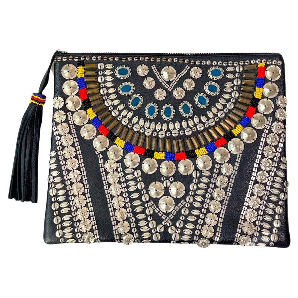 NWT Cleobella Black Leather Embellished Clutch